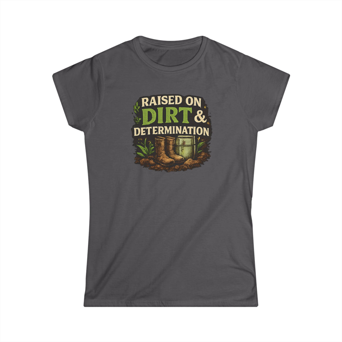 Raised on Dirt & Determination Vintage Garden Lovers Tee, Women's Softstyle Tee, Women’s Gardening Tee, Gardener Gift, Plant Lover T-Shirt, Garden Life Shirt
