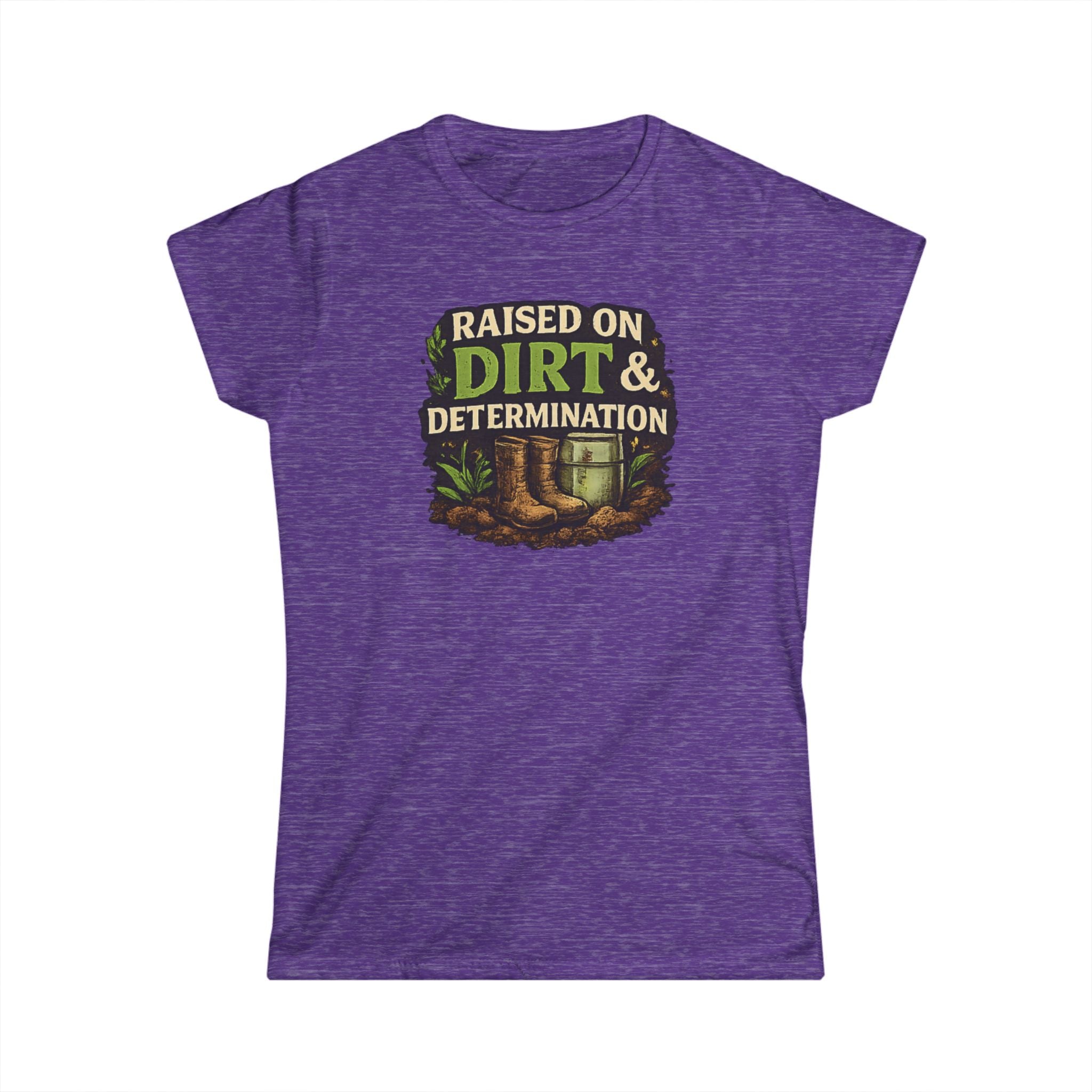 Raised on Dirt & Determination Vintage Garden Lovers Tee, Women's Softstyle Tee, Women’s Gardening Tee, Gardener Gift, Plant Lover T-Shirt, Garden Life Shirt