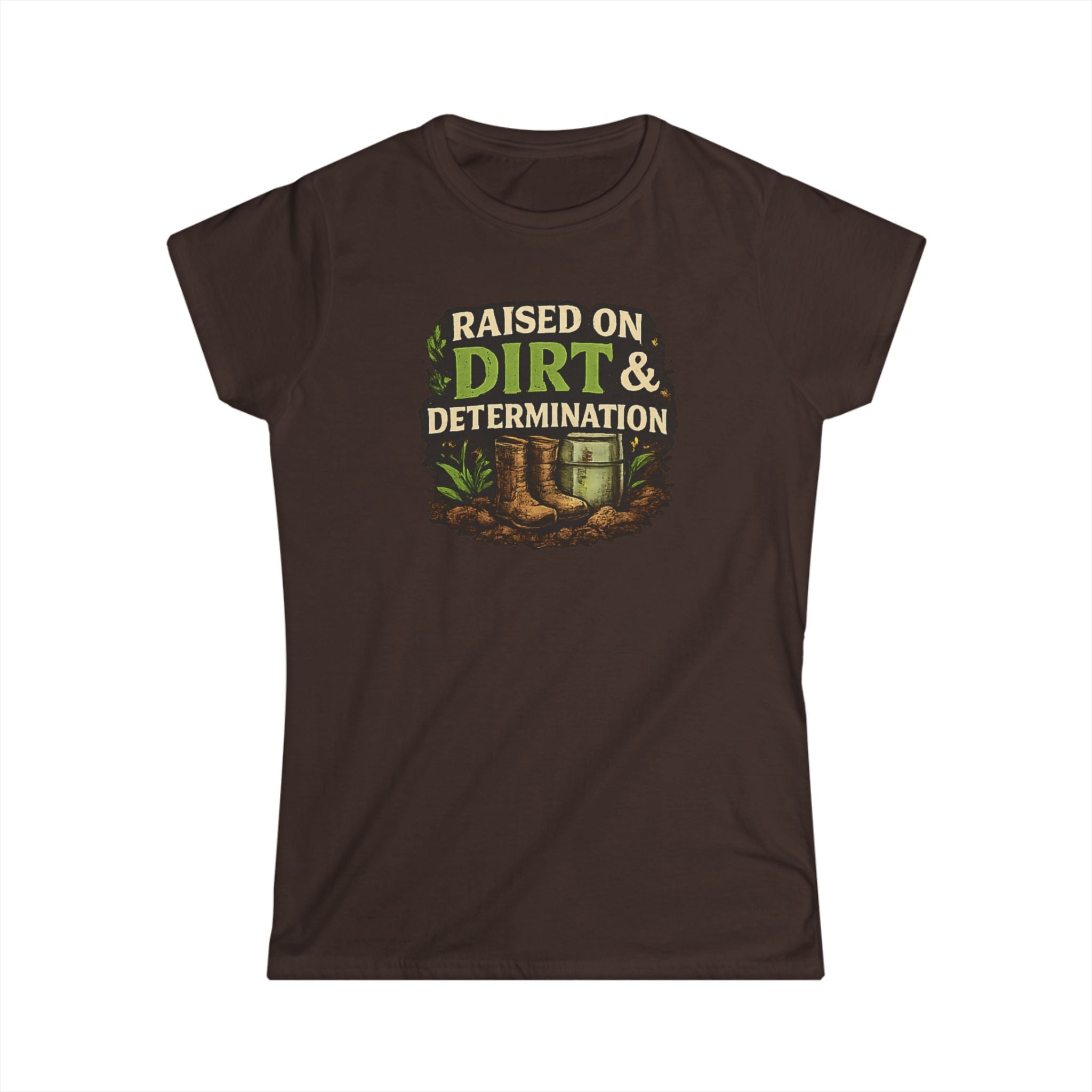 Raised on Dirt & Determination Vintage Garden Lovers Tee, Women's Softstyle Tee, Women’s Gardening Tee, Gardener Gift, Plant Lover T-Shirt, Garden Life Shirt