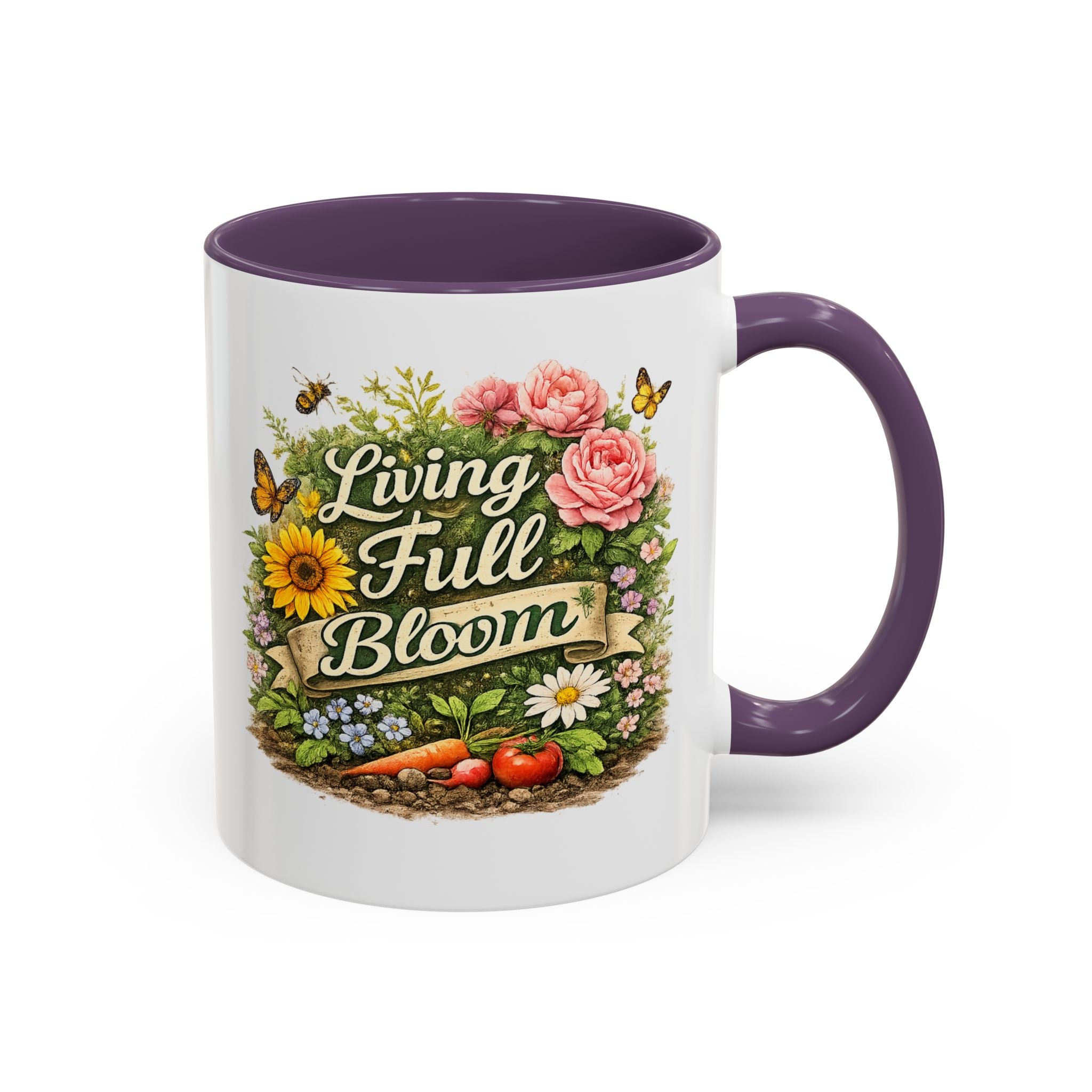 Living Full Bloom Floral Coffee Mug — Garden Lover Coffee Mug, Gardener Gift, Plant Lover Cup, Gardening Mug