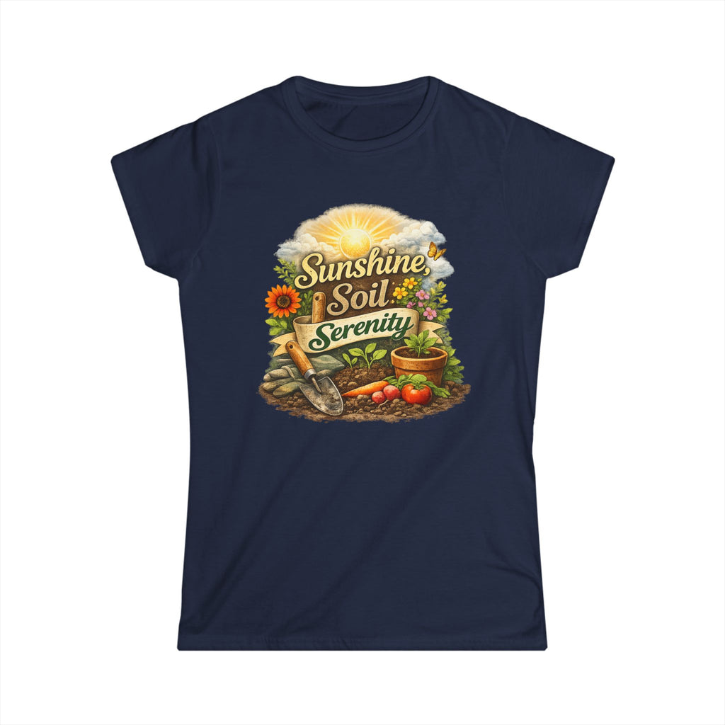 Sunshine, Soil & Serenity  Vintage Garden Lovers Tee, Women's Softstyle Tee, Women’s Gardening Tee, Gardener Gift, Plant Lover T-Shirt, Garden Life Shirt