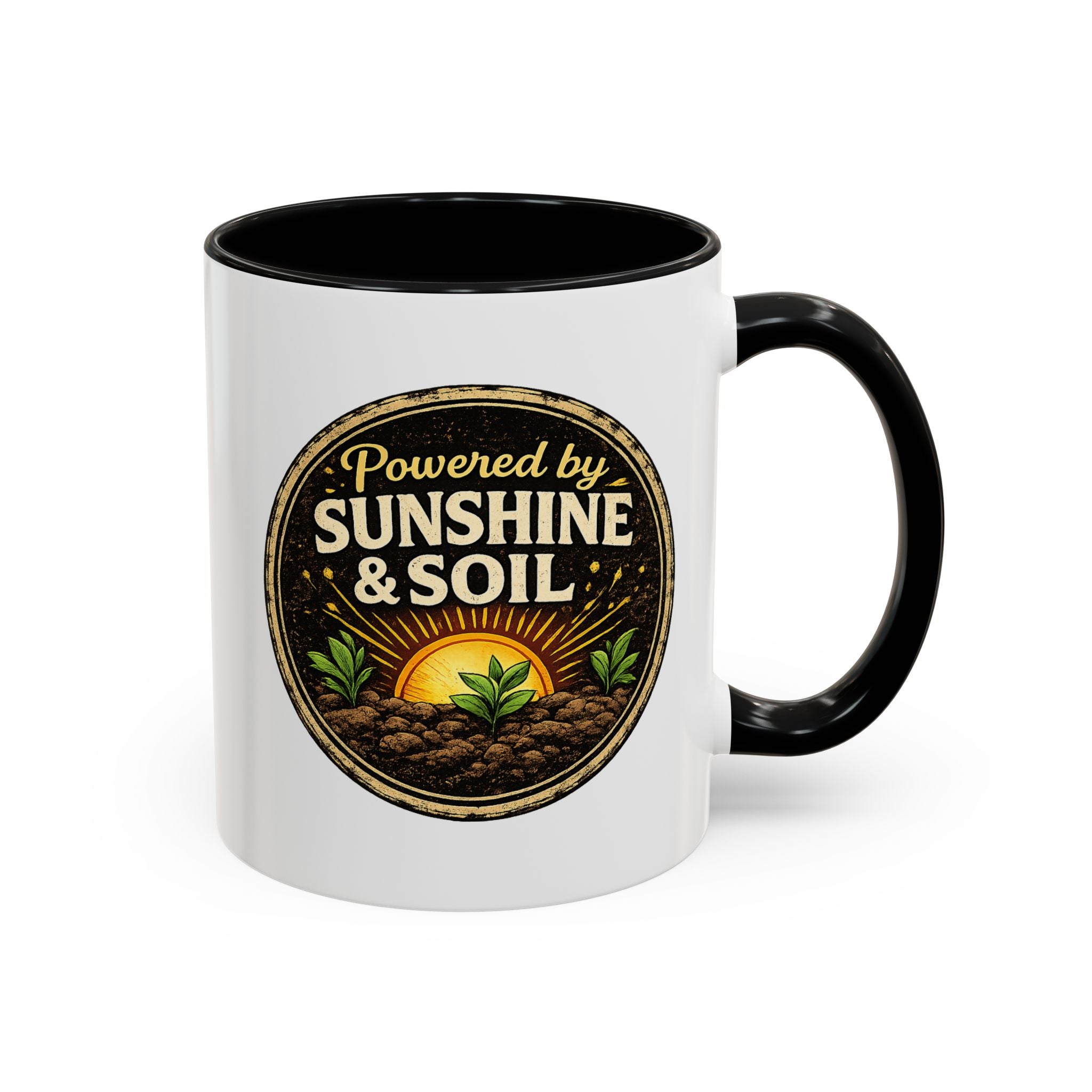 Powered by Sunshine & Soil Coffee Mug, Garden Lover Coffee Mug, Gardener Gift, Plant Lover Cup, Gardening Mug