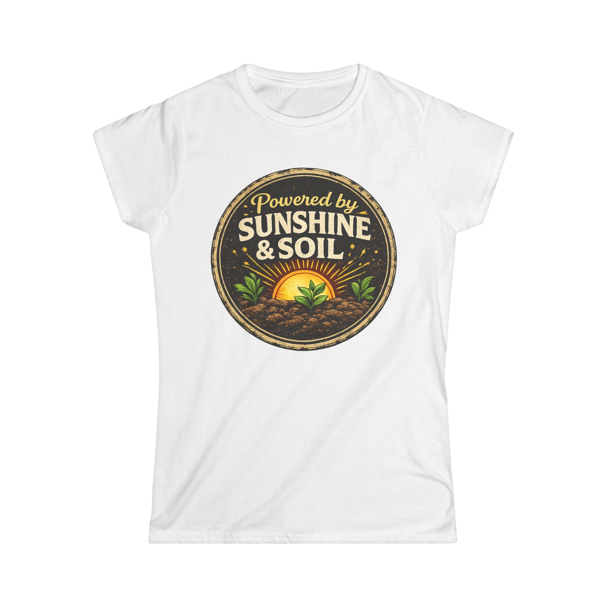 Powered by Sunshine & Soil  Vintage Garden Lovers Tee, Women's Softstyle Tee, Women’s Gardening Tee, Gardener Gift, Plant Lover T-Shirt, Garden Life Shirt