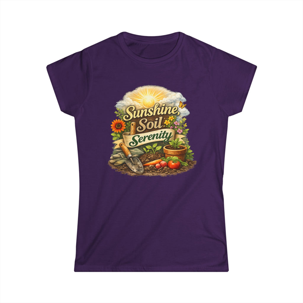 Sunshine, Soil & Serenity  Vintage Garden Lovers Tee, Women's Softstyle Tee, Women’s Gardening Tee, Gardener Gift, Plant Lover T-Shirt, Garden Life Shirt