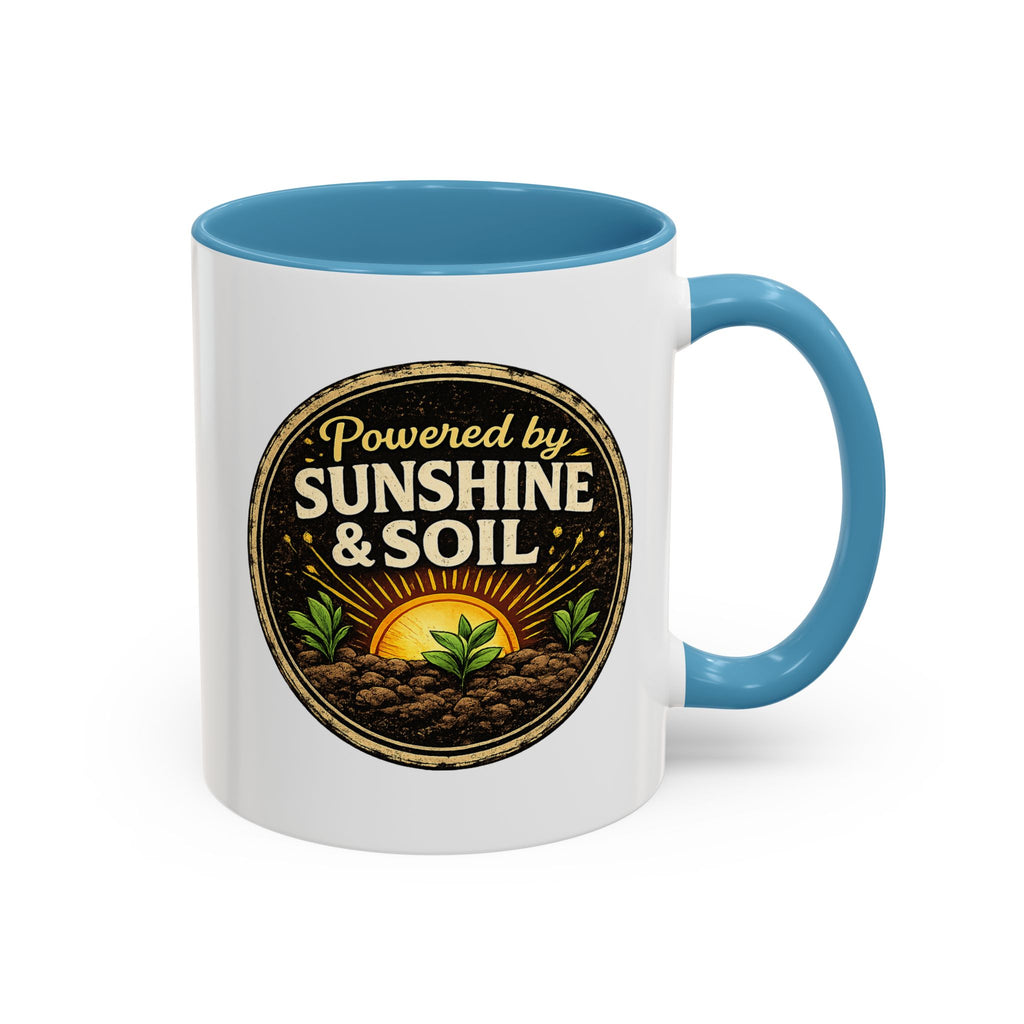 Powered by Sunshine & Soil Coffee Mug, Garden Lover Coffee Mug, Gardener Gift, Plant Lover Cup, Gardening Mug