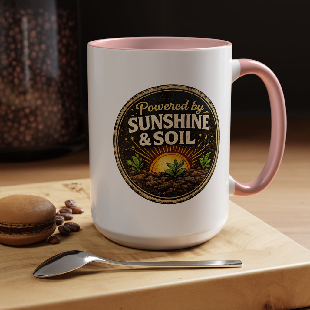 Powered by Sunshine & Soil Coffee Mug, Garden Lover Coffee Mug, Gardener Gift, Plant Lover Cup, Gardening Mug