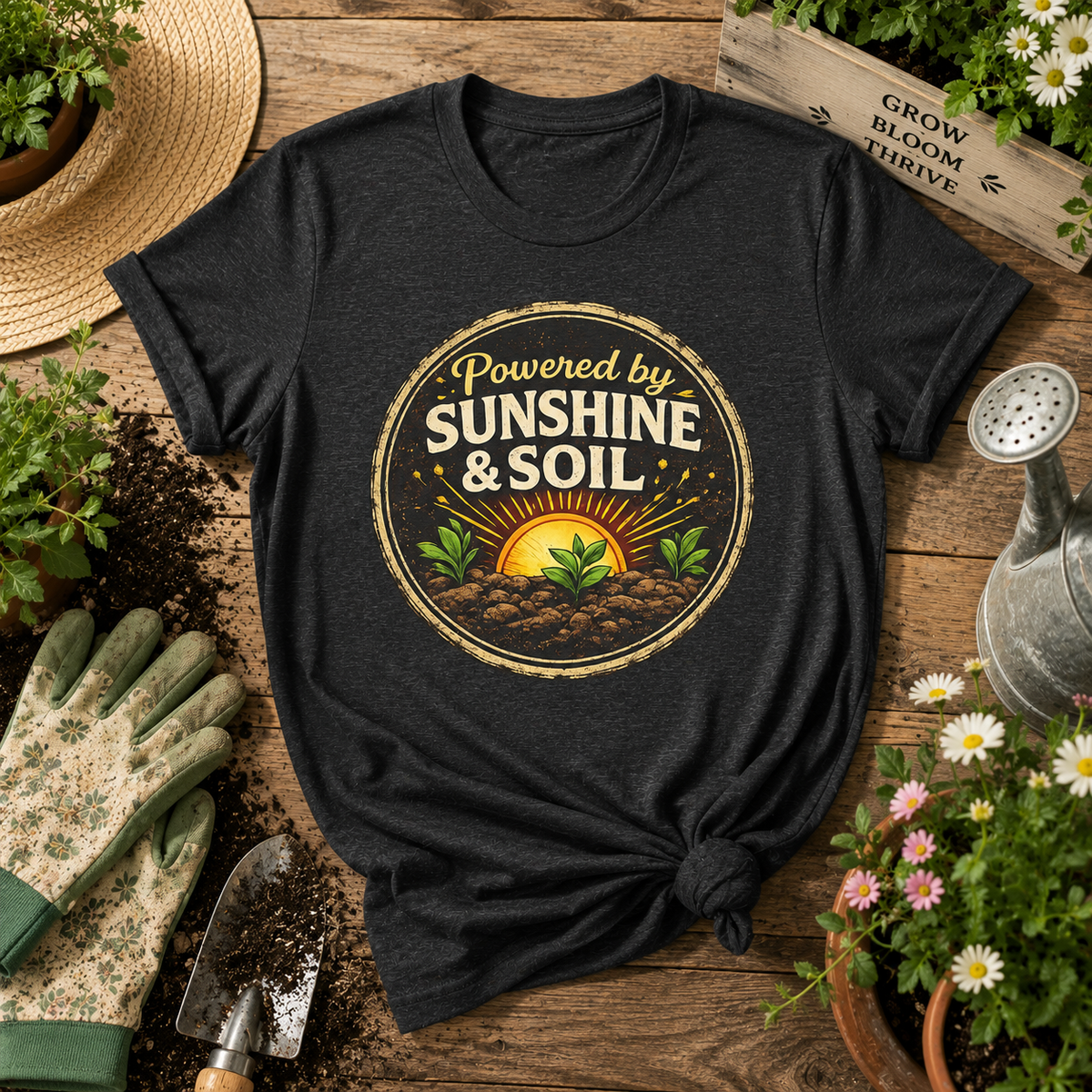 Powered by Sunshine & Soil  Vintage Garden Lovers Tee, Women's Softstyle Tee, Women’s Gardening Tee, Gardener Gift, Plant Lover T-Shirt, Garden Life Shirt