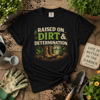 Raised on Dirt & Determination Vintage Garden Lovers Tee, Women's Softstyle Tee, Women’s Gardening Tee, Gardener Gift, Plant Lover T-Shirt, Garden Life Shirt