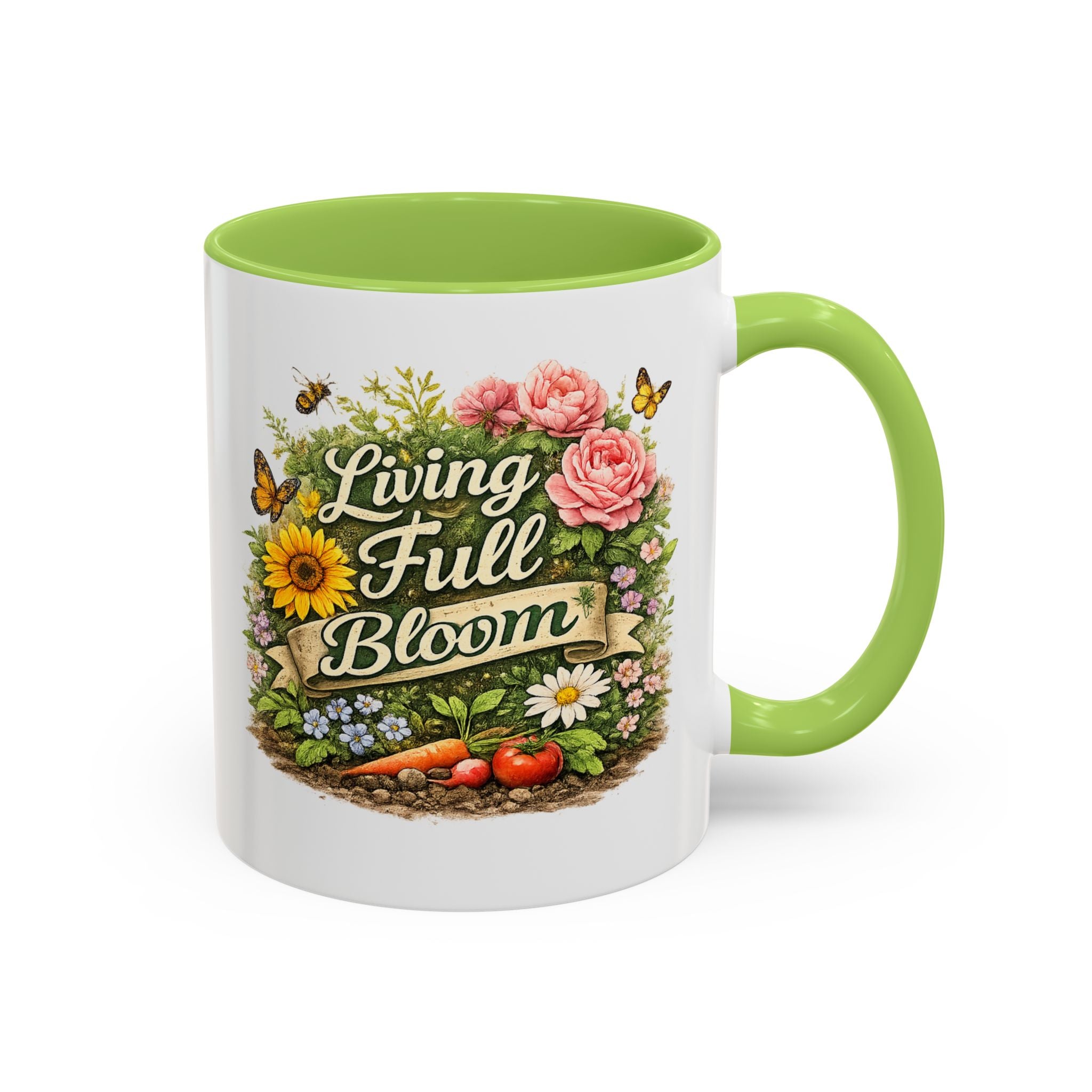Living Full Bloom Floral Coffee Mug — Garden Lover Coffee Mug, Gardener Gift, Plant Lover Cup, Gardening Mug