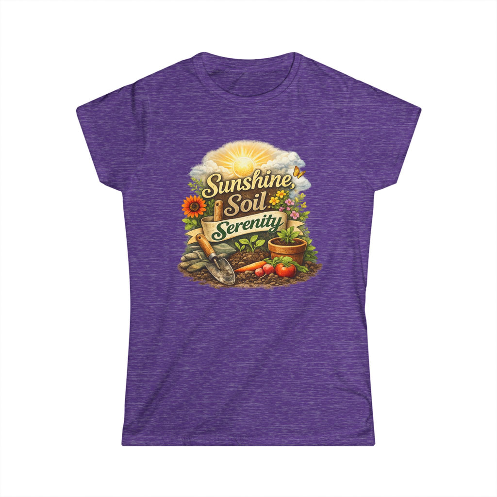 Sunshine, Soil & Serenity  Vintage Garden Lovers Tee, Women's Softstyle Tee, Women’s Gardening Tee, Gardener Gift, Plant Lover T-Shirt, Garden Life Shirt