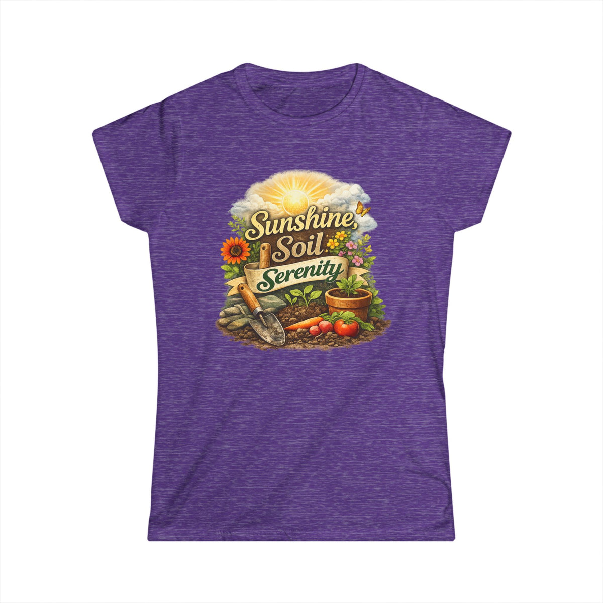 Sunshine, Soil & Serenity  Vintage Garden Lovers Tee, Women's Softstyle Tee, Women’s Gardening Tee, Gardener Gift, Plant Lover T-Shirt, Garden Life Shirt