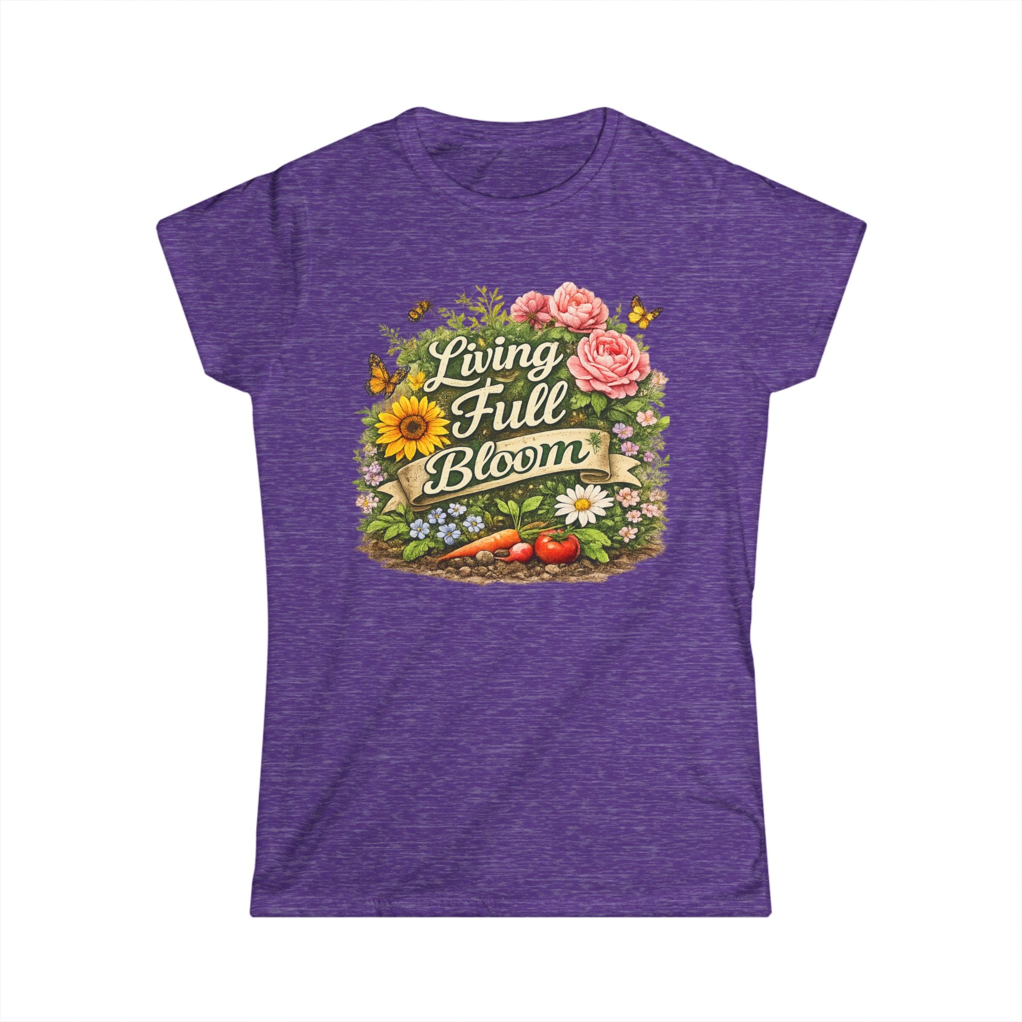 Women's Softstyle Tee, Women’s Gardening Tee, Living in Full Bloom Shirt, Gardener Gift, Plant Lover T-Shirt, Garden Life Shirt