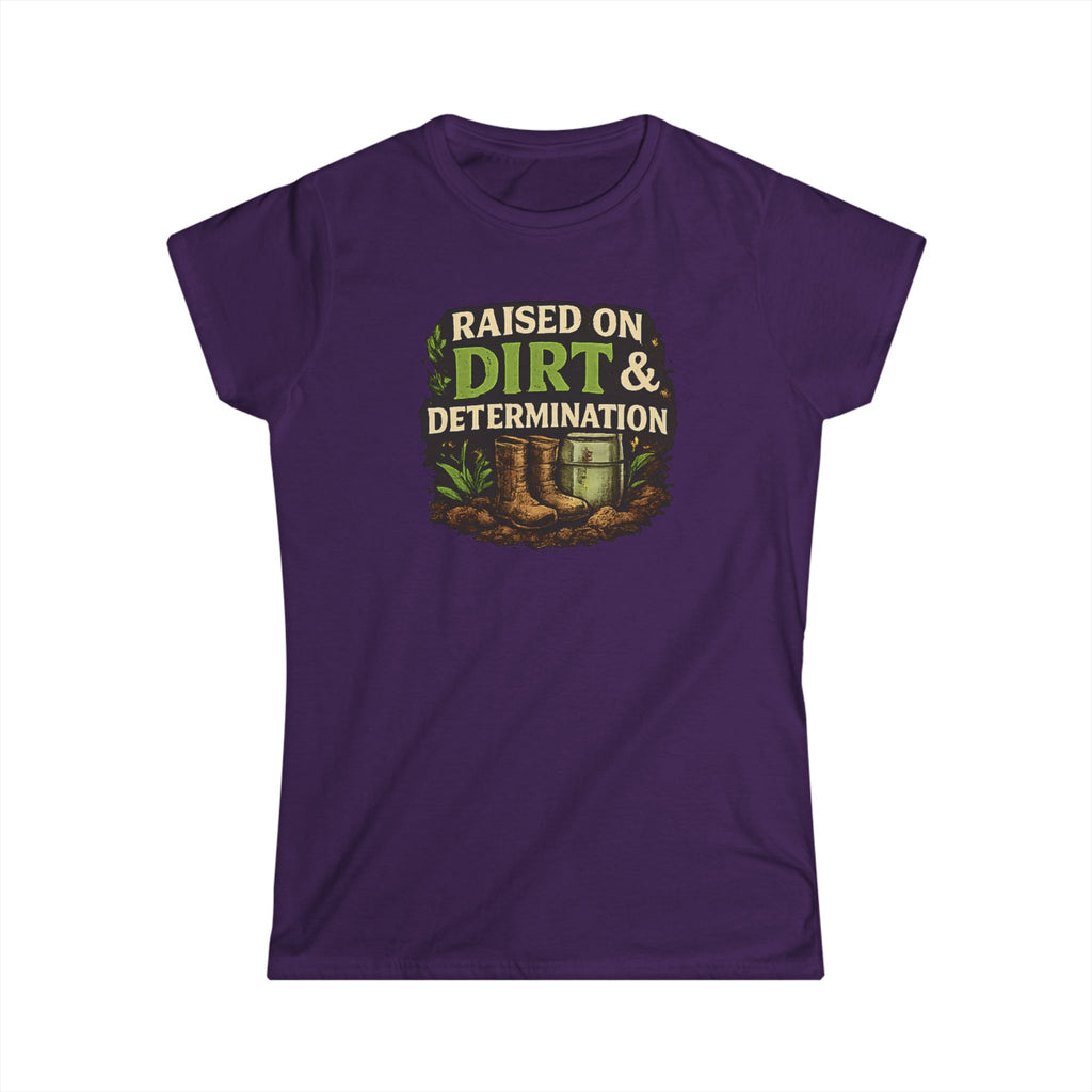 Raised on Dirt & Determination Vintage Garden Lovers Tee, Women's Softstyle Tee, Women’s Gardening Tee, Gardener Gift, Plant Lover T-Shirt, Garden Life Shirt